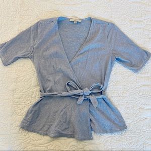 LOFT Wrap Tulip Sleeves Peplum Striped Top